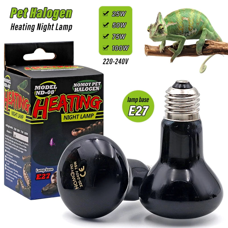 E27 Night Heat Lamp — UV Reptile Bulb for Amphibians & Snakes, 25W-100W