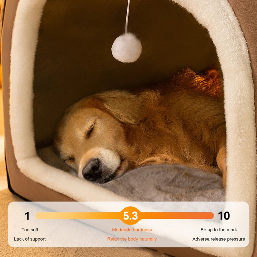 Detachable Winter Pet House — Warm Castle Bed with Washable Plush Mat