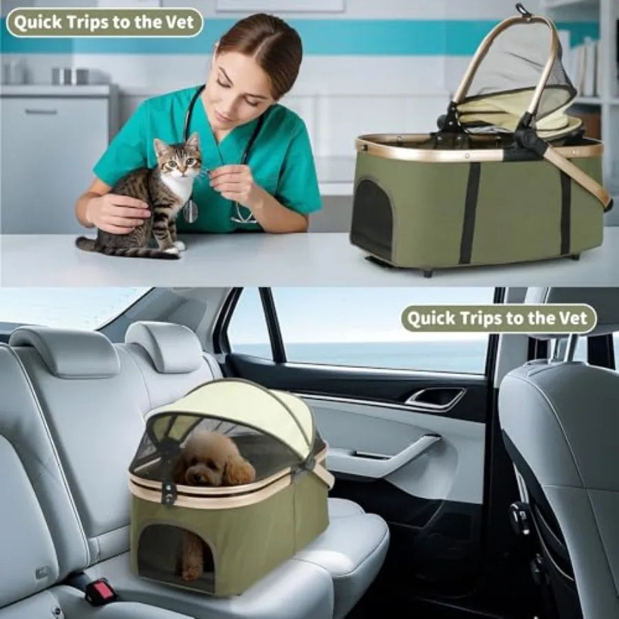 Foldable Double Pet Stroller with Detachable Carriers, Safety Belts & 4-Lock Wheels