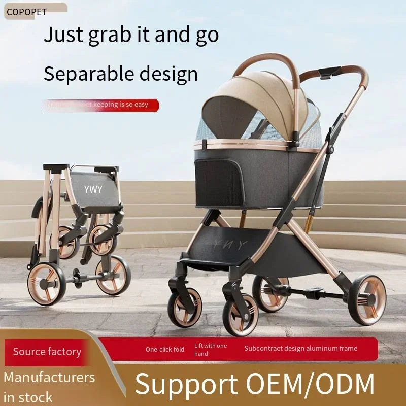 Separable Pet Stroller with Detachable Multifunctional Bag — One-Click Fold Cat & Dog Travel Cart