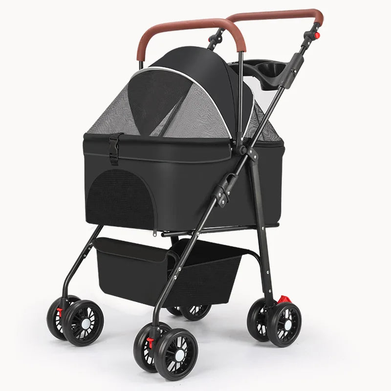 Compact Foldable Pet Stroller with Detachable Carrier for Teddy Dogs & Cats — Lightweight Outdoor Cart