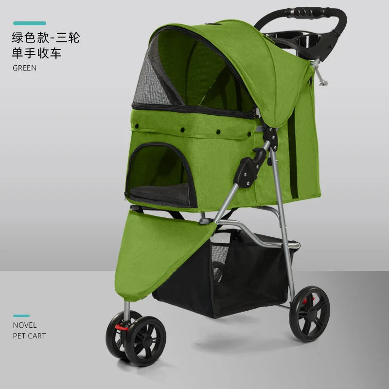 Easy-Fold Pet Travel Carriage Stroller for Small Dogs & Cats