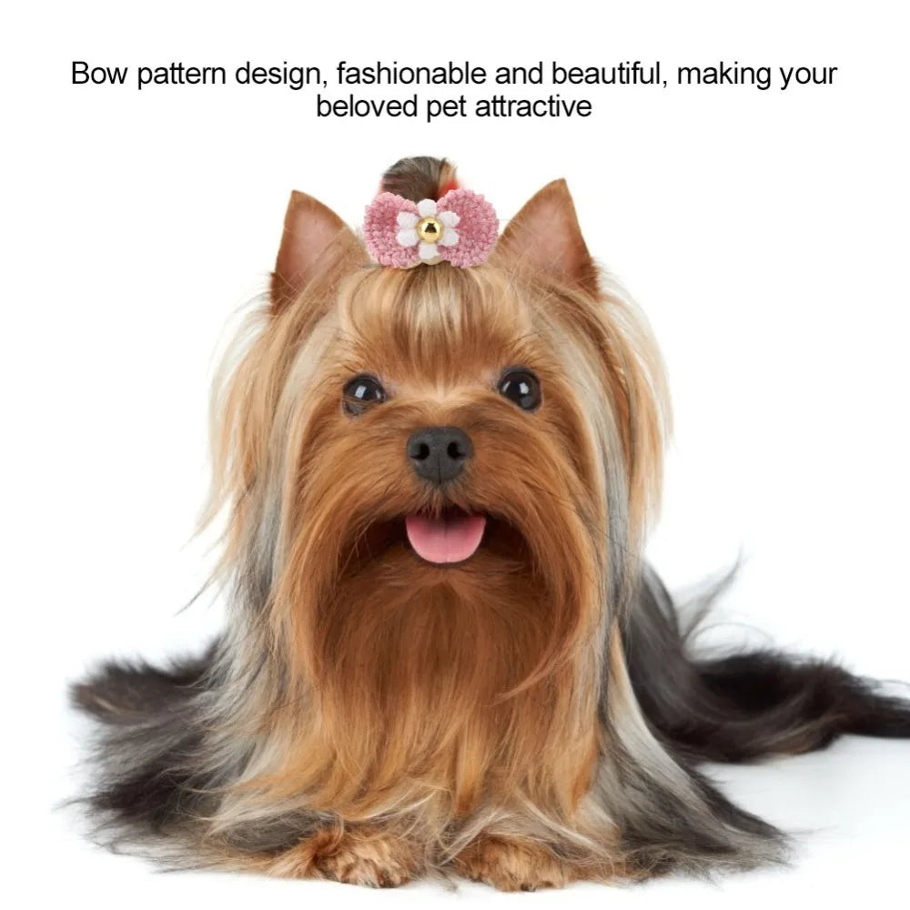 Yarn Bow Pet Hair Ties 12-Pack (Elastic Band, Soft, Various Colors)