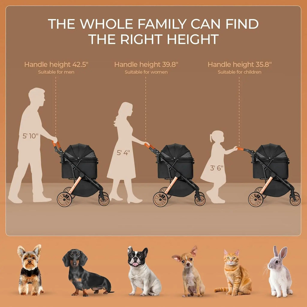 All-Terrain Pet Stroller with Aluminum & Carbon Steel Frame, Shock Absorbers, Sun Shades & Adjustable Handle