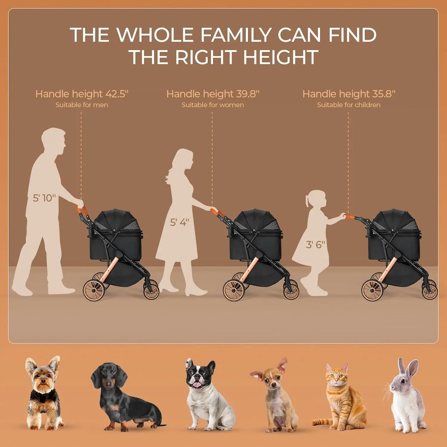 All-Terrain Pet Stroller with Aluminum & Carbon Steel Frame, Shock Absorbers, Sun Shades & Adjustable Handle