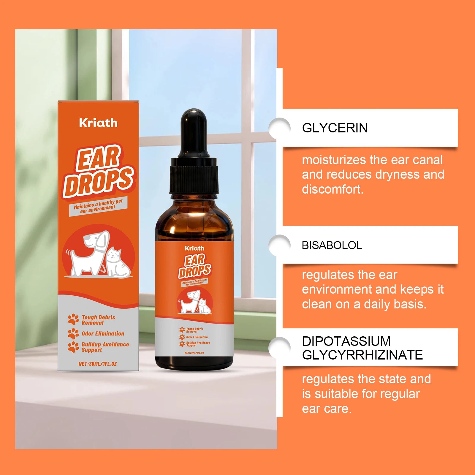 Gentle Ear Care Drops for Dogs & Cats — Earwax Remover & Anti-Fungal Cleanser