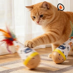 Cartoon Pattern Cat Tumbler Wobbler Toy with Feather — Bite-Resistant Kitten Wobble Ball