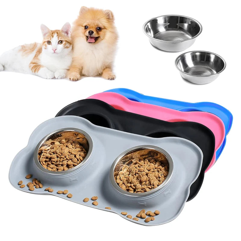 Stainless Steel Double Pet Bowl Set