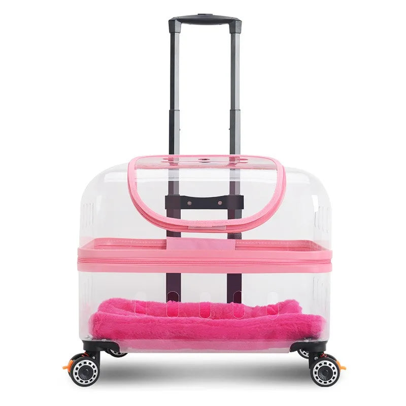 Transparent Plastic Pet Trolley Backpack with Universal Wheels & Zipper