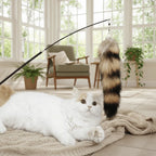 Extra-Long Telescopic Cat Wand with Faux Tail Lure — Flexible Interactive Toy