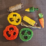 Natural Chew Toy Set — Grass, Apple Wood & Loofah for Small Pets
