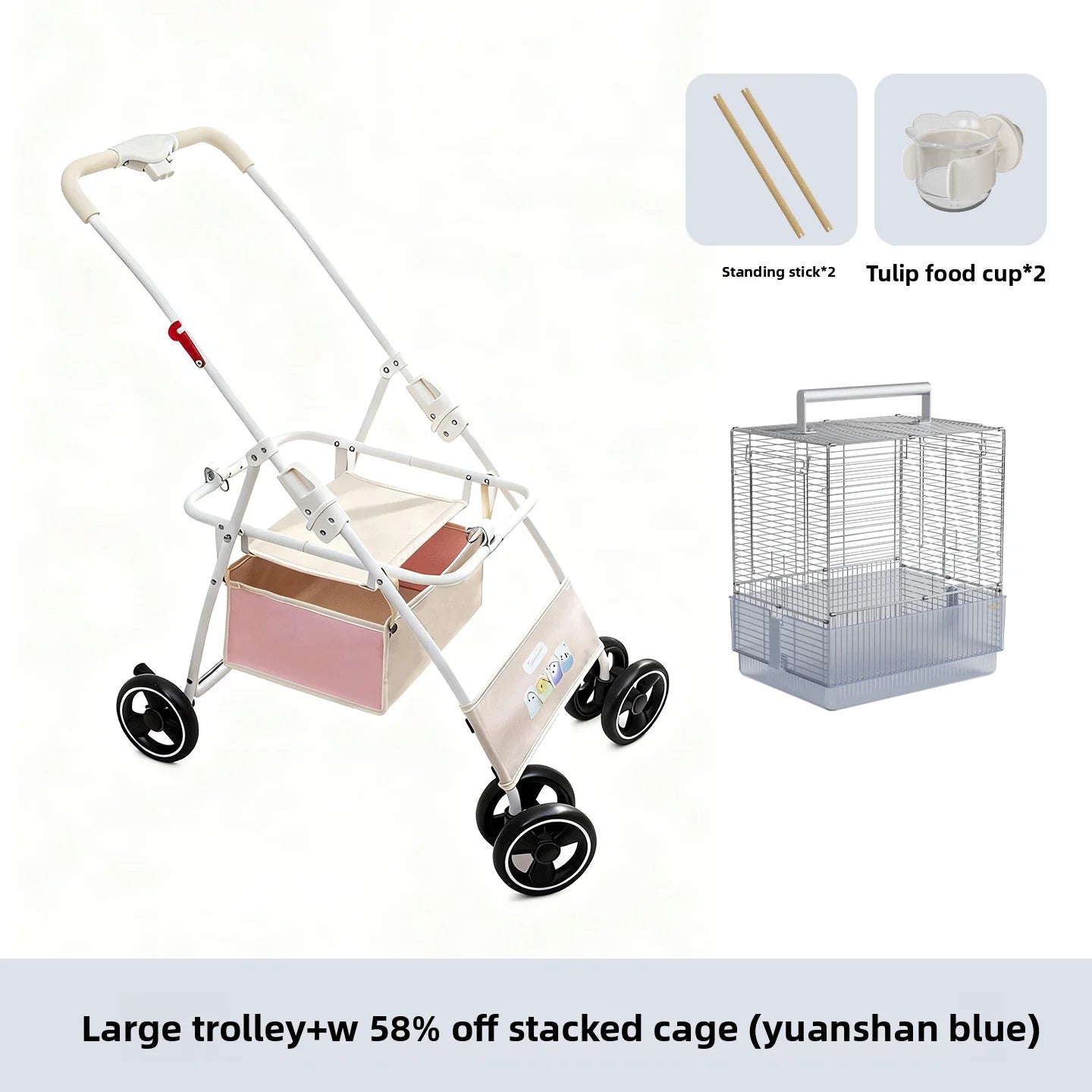 Foldable Lightweight Pet Stroller with Storage Space for Parrots, Dogs & Cats — Portable Outdoor Cart
