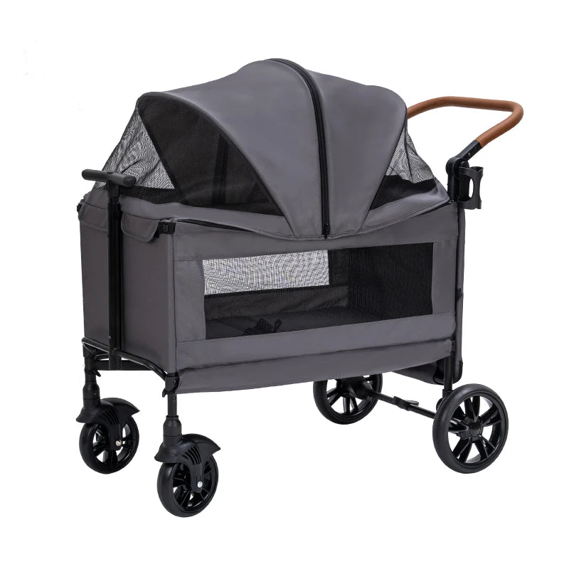 Adjustable 4-Wheel Outdoor Pet Stroller with Large Capacity Aluminum Tube Frame — Foldable