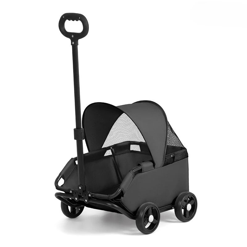 4-Wheel Pet Stroller with UV Protection Canopy, Mesh Window & Adjustable Push Handle