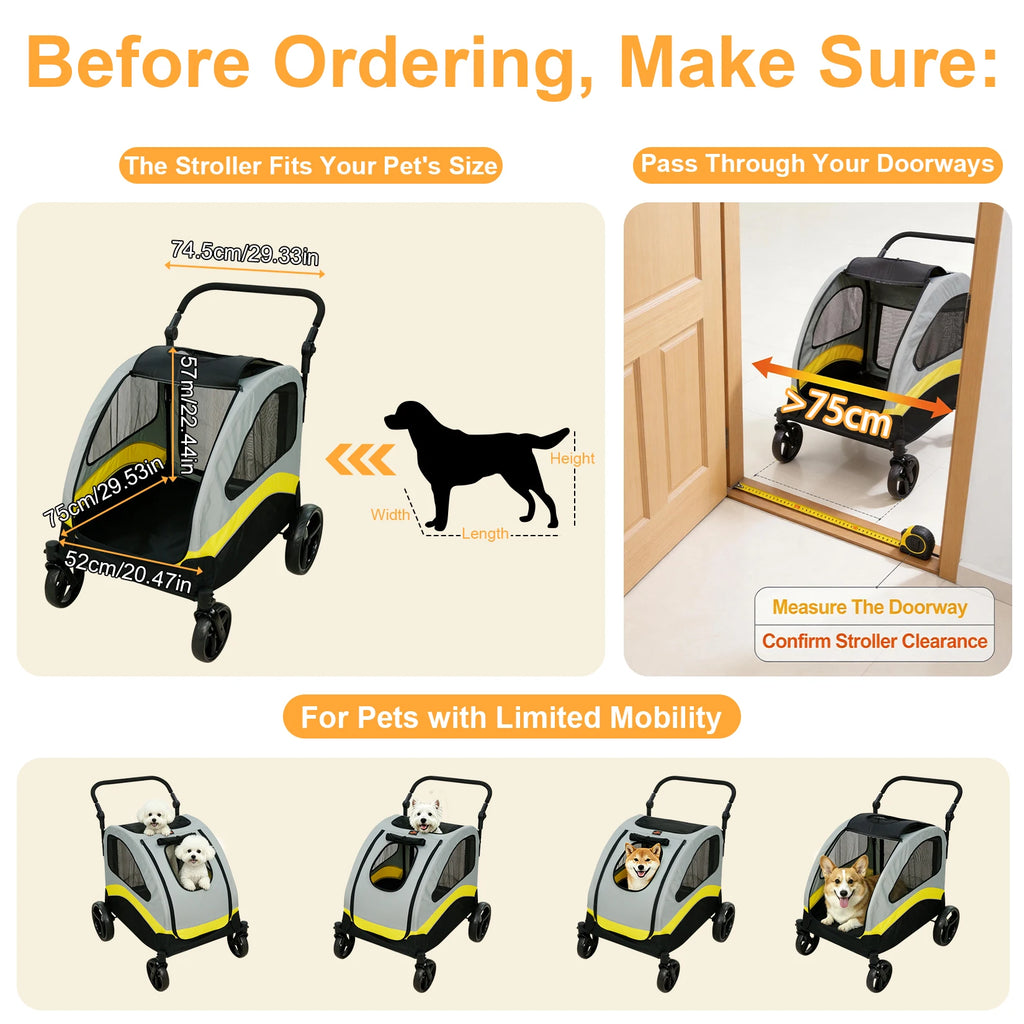 Premium 4-Wheel Dog Pram & Jogger Wagon Stroller for Small, Medium & Large Dogs