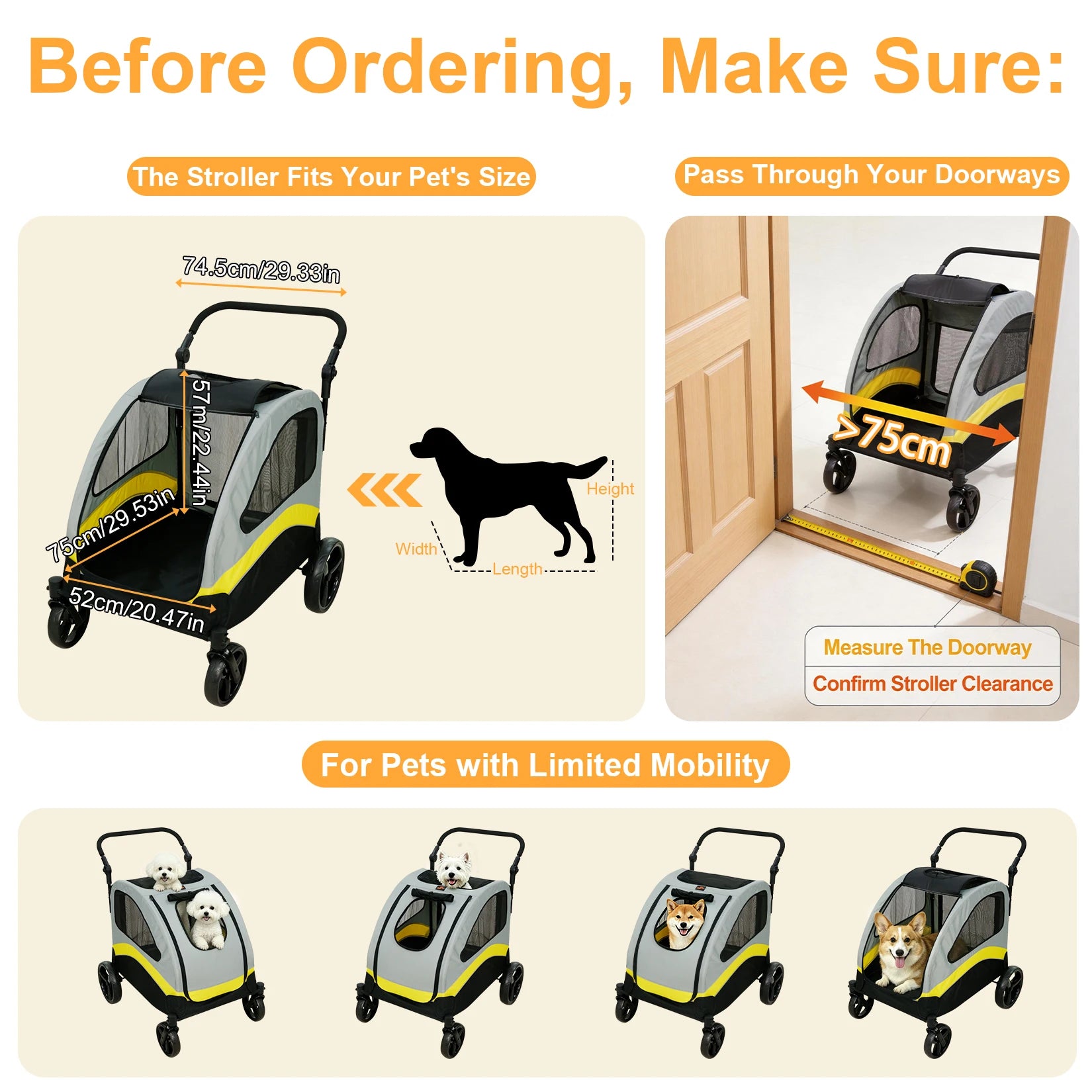 Premium 4-Wheel Dog Pram & Jogger Wagon Stroller for Small, Medium & Large Dogs