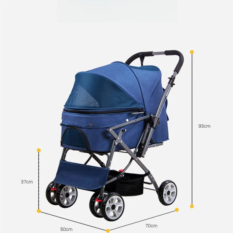 3-in-1 Folding Pet Stroller with Detachable Carrier (Small & Medium Pets)