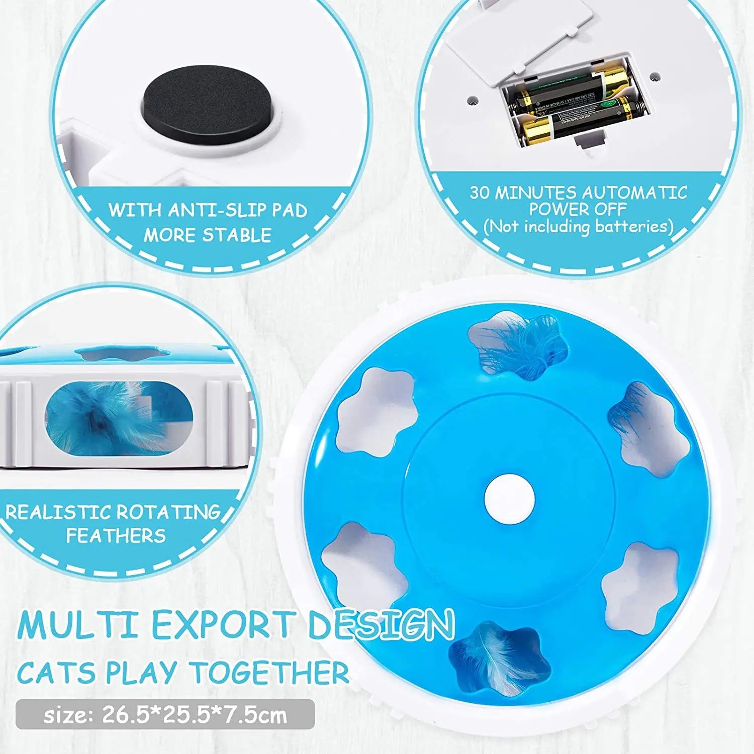 LED Cat Turntable Feather Toy — Auto-Rotating Light-Up Play