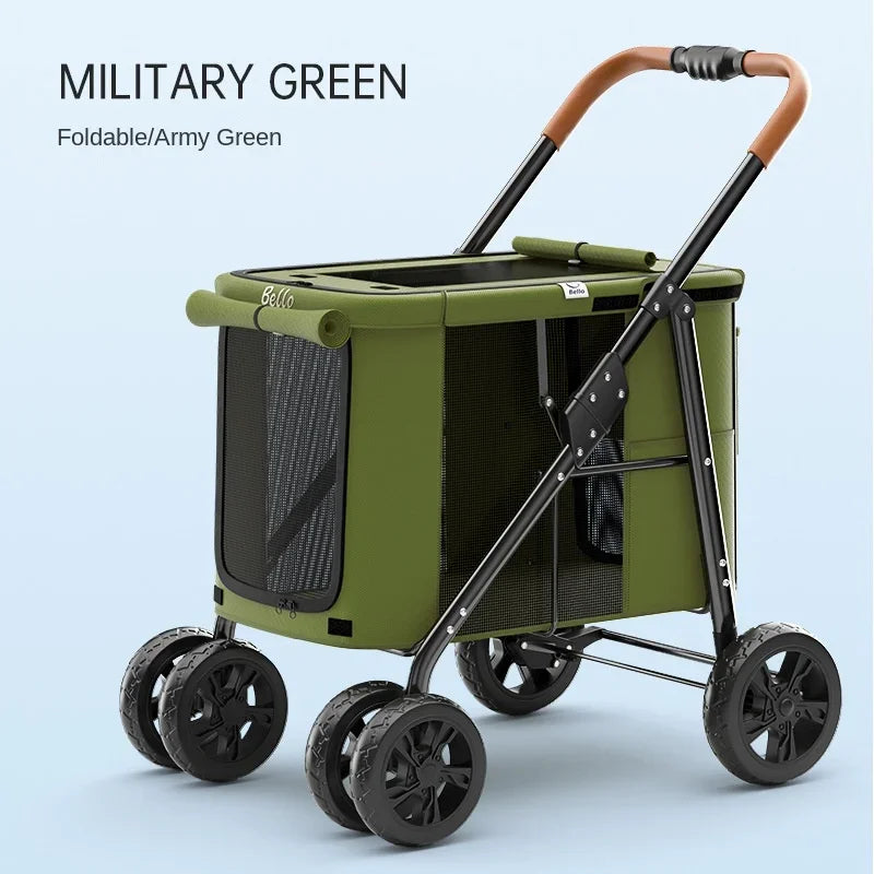 Multifunctional Large-Space Pet Stroller Trolley Case with Wheels for Multiple Pets — Up to 66 lbs