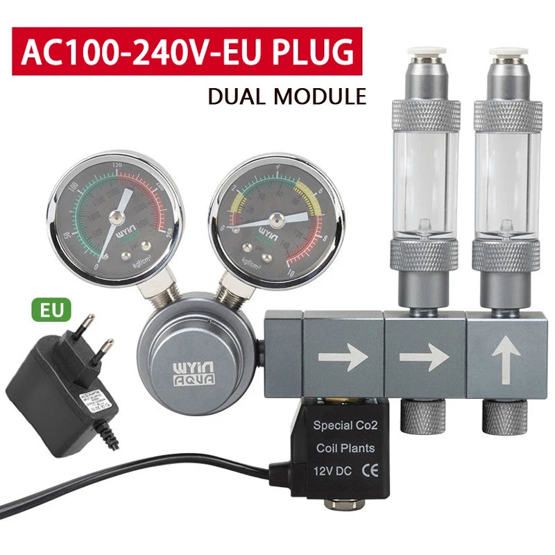 Aquarium CO2 Pressure Regulator with Solenoid Valve (Bubble Meter, Quick-Connect)