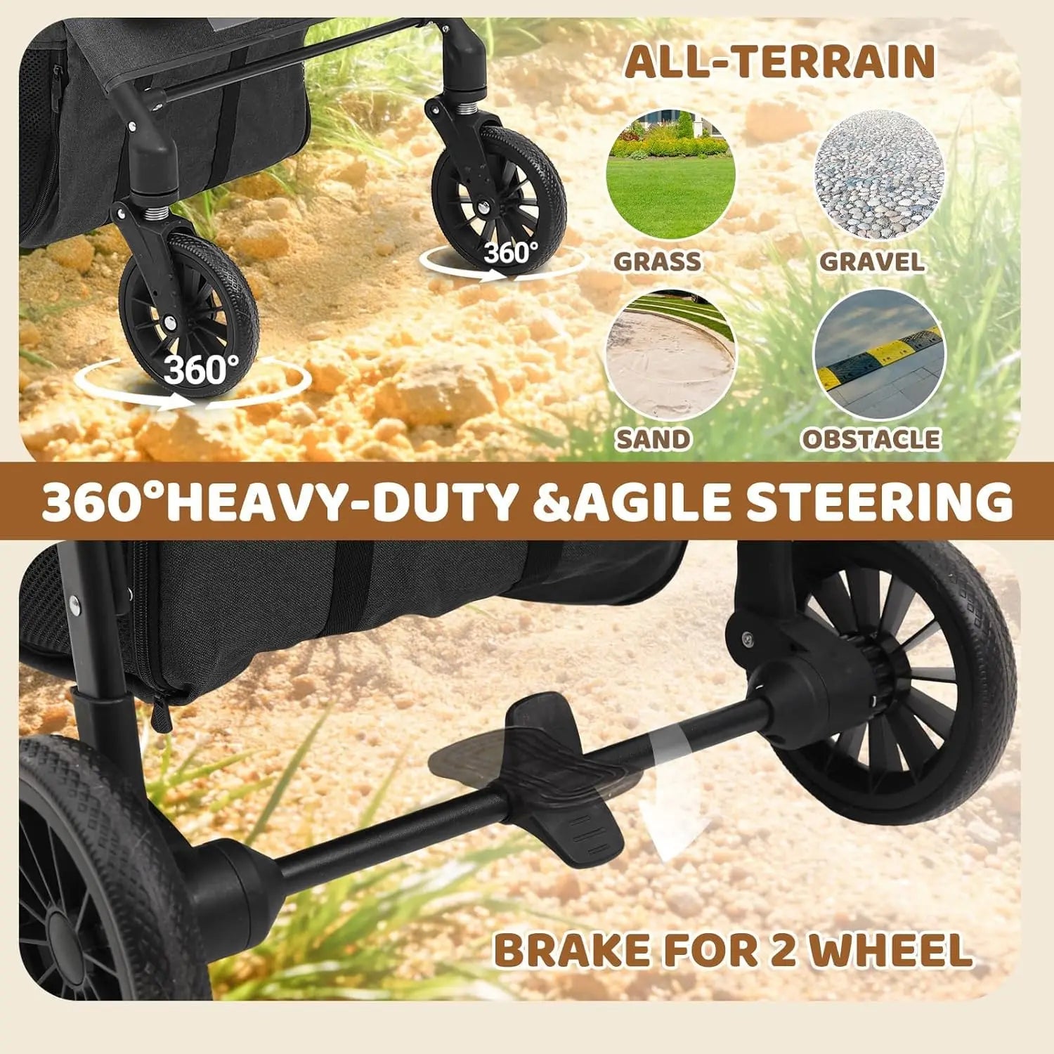 All-Terrain 4-Wheel Double Pet Stroller for 2 Small Dogs with Canopy & Cup Holder