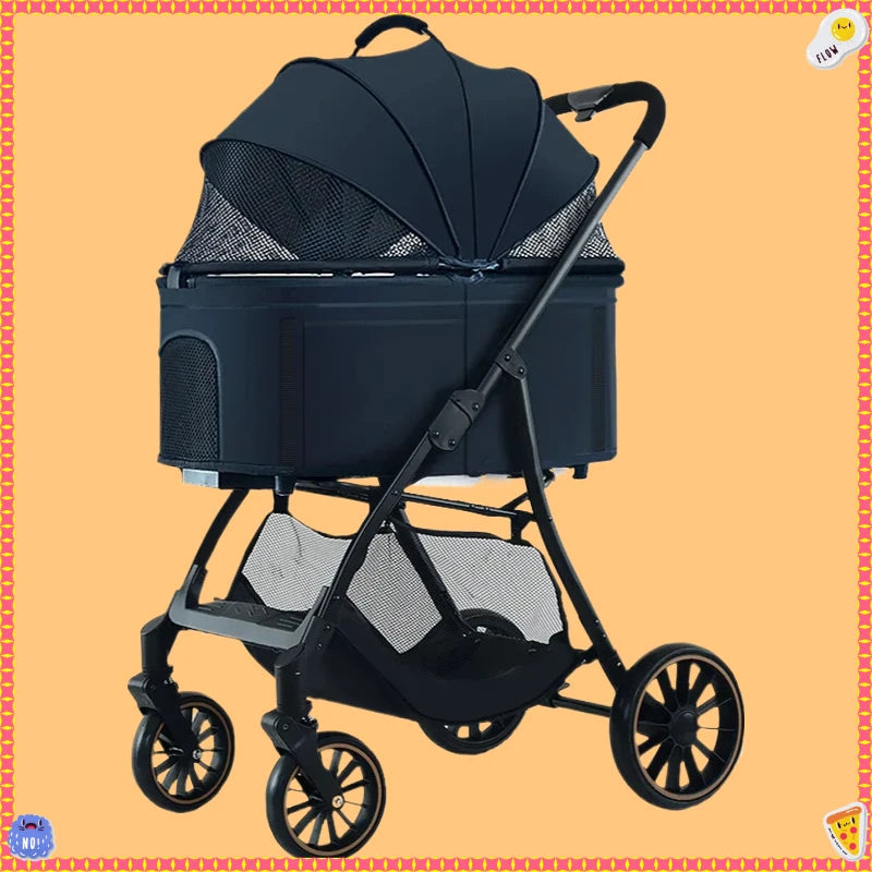 2026 Lightweight Foldable Pet Stroller with Detachable Small Cart for Dogs & Cats