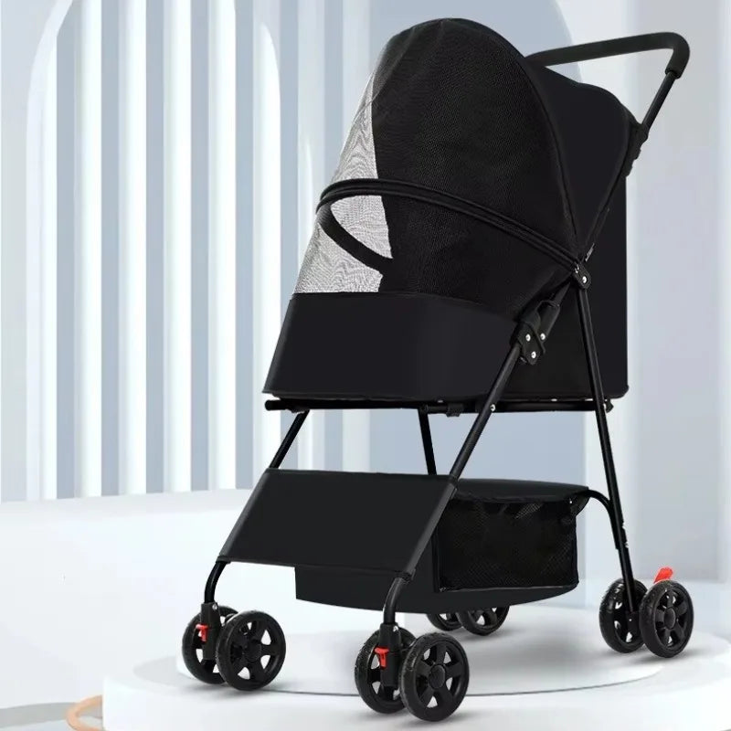 High-Quality Folding Four-Wheel Pet Stroller Carriage — Easy-Walk Outdoor Carrier for Dogs & Cats