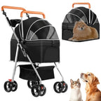 3-in-1 Multifunction 4-Wheel Folding Dog Stroller with Detachable Carrier