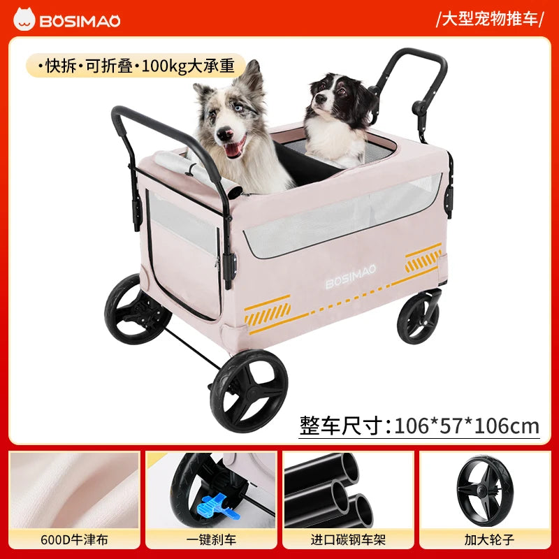 BOSIMAO Large Foldable Pet Stroller Cart for Elderly & Disabled Dogs — Portable Outdoor Travel Carrier