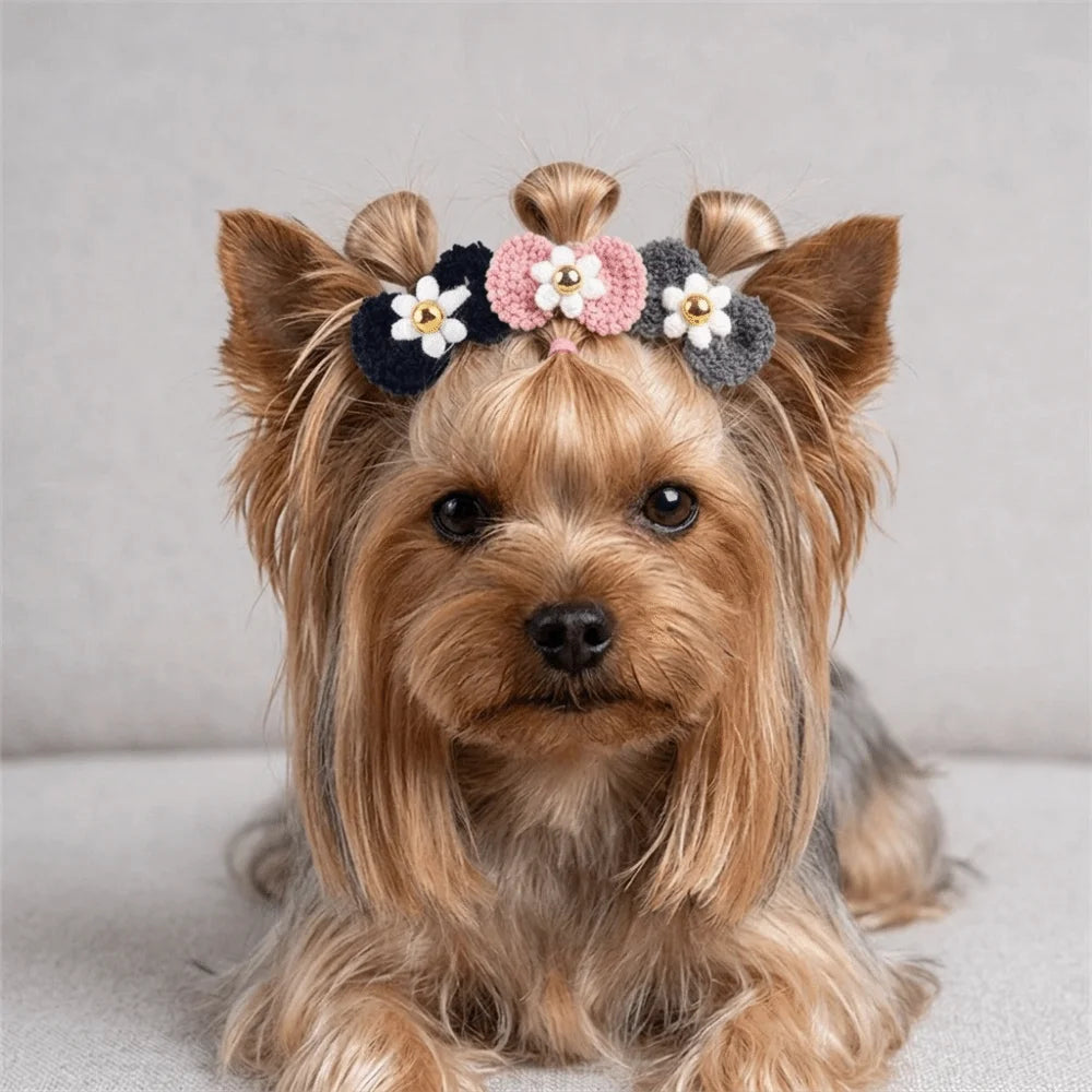 Yarn Bow Pet Hair Ties 12-Pack (Cute Style, Elastic, Various Colors)