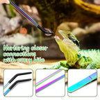 Stainless Steel Reptile Feeding Tongs — Straight & Curved Set with Rubber Tips