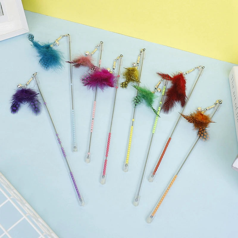 Gradient Feather Cat Teaser Wand — Colorful Interactive Rod Stick (1–50 Pack)