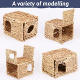 Foldable Woven Grass House — Rabbit & Guinea Pig Hideout with Chew Mat
