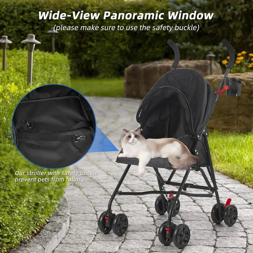 All-Surface Foldable Pet Stroller with Wide-View Window & Brakes