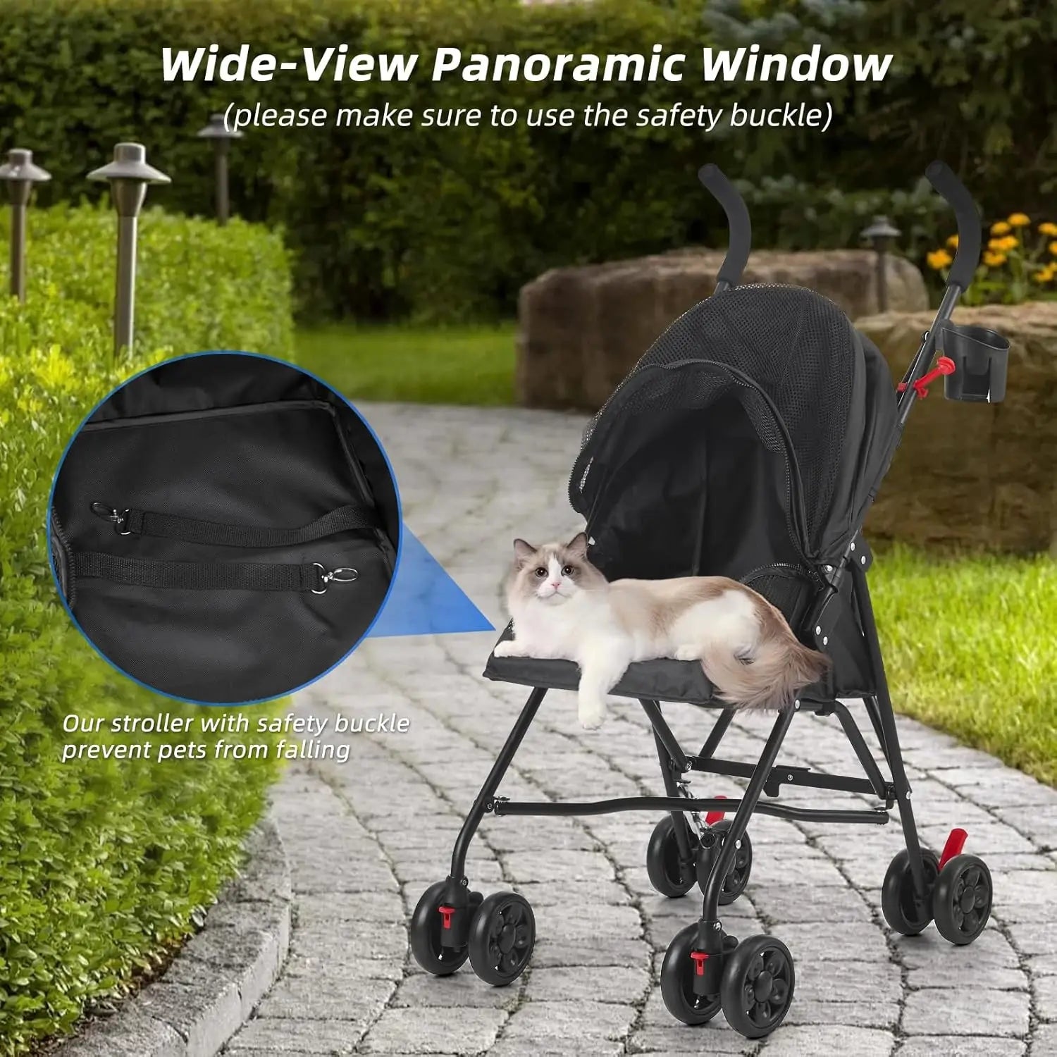 All-Surface Foldable Pet Stroller with Wide-View Window & Brakes