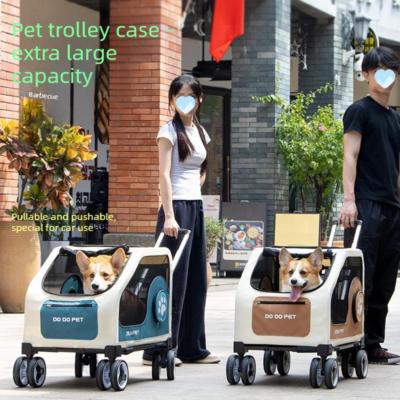 Foldable Large Pet Stroller with Telescopic Handle, Silent Wheels & Breathable Mesh — Outdoor Trolley Cart