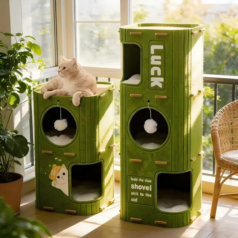 Multi-Layer Cylindrical Cat Castle with Play Holes