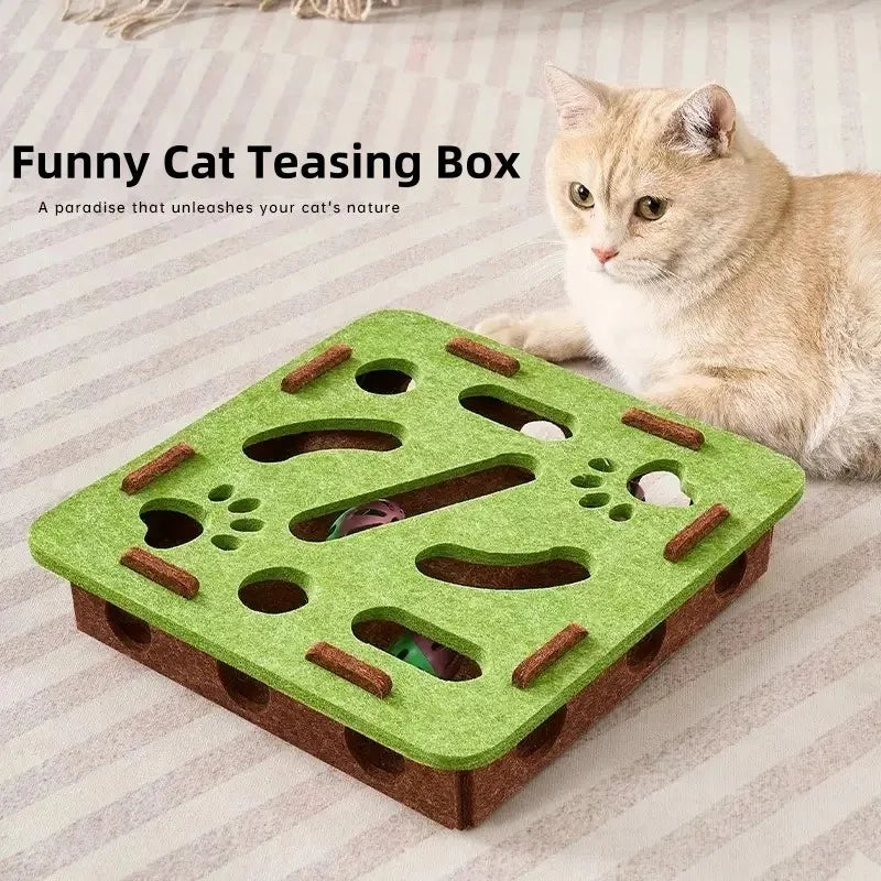 Felt Puzzle Box Cat Toy with Ball — Indoor Hunting & Exercise Puzzle for Cats