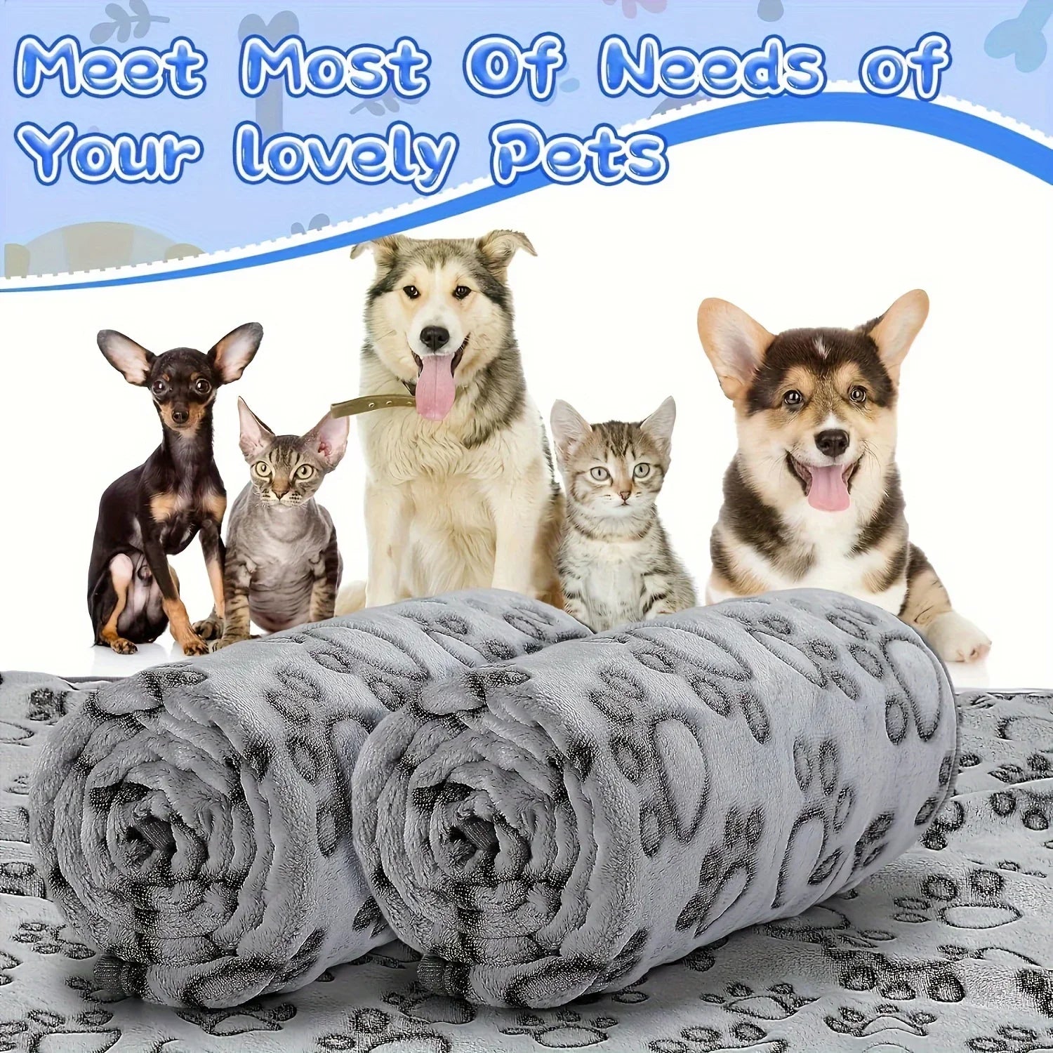 Soft Fluffy Pet Blanket — Cartoon Print Cotton Throw for Cats & Dogs