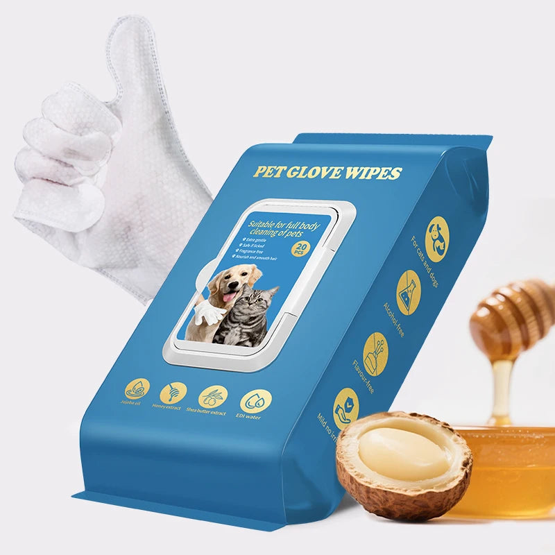 Thick Wash-Free Pet Cleaning Gloves — 20-Pack Odor-Removing Wipes