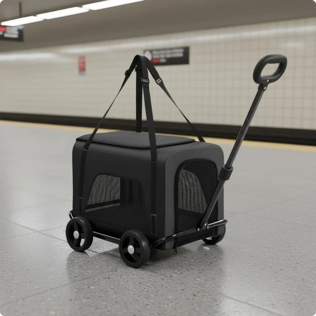 Breathable Mesh Foldable Pet Stroller with Telescoping Handle for Cats