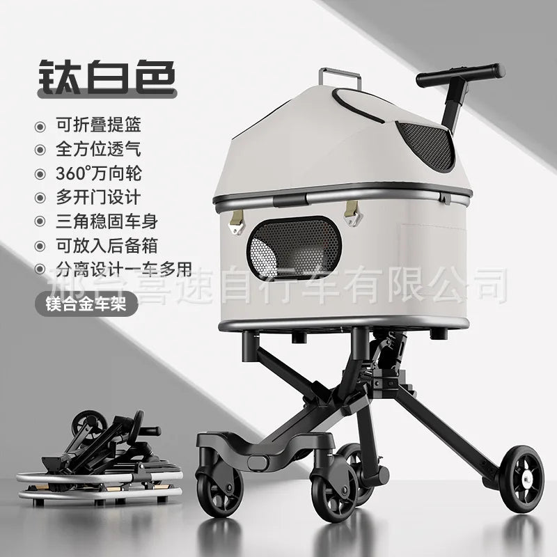 Lightweight Foldable Detachable Cage Pet Stroller for Small Dogs & Cats