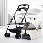 Ultra-Breathable Mesh One-Hand Folding Pet Stroller with Dual Zippered Doors & Detachable Carrier for Dogs & Cats