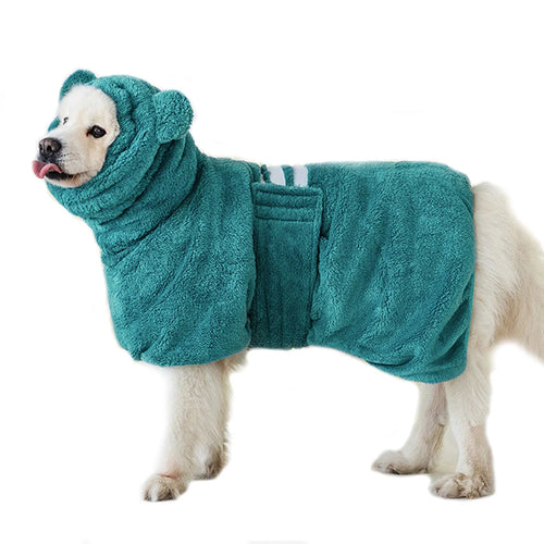 Thickened Microfiber Dog Bathrobe — Adjustable High Collar for Medium & Large Dogs