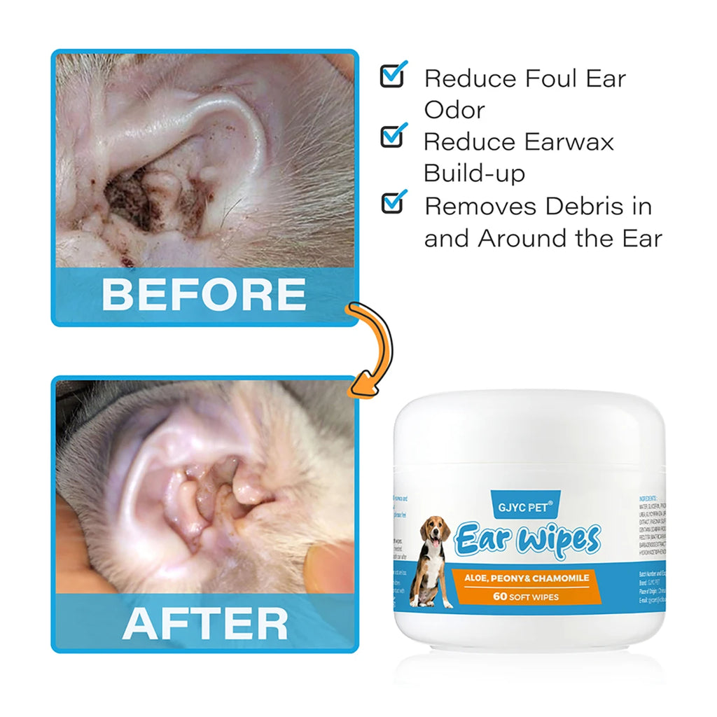 Gentle Dog & Cat Ear Cleaning Wipes — Lint-Free, Travel-Friendly, All Breeds