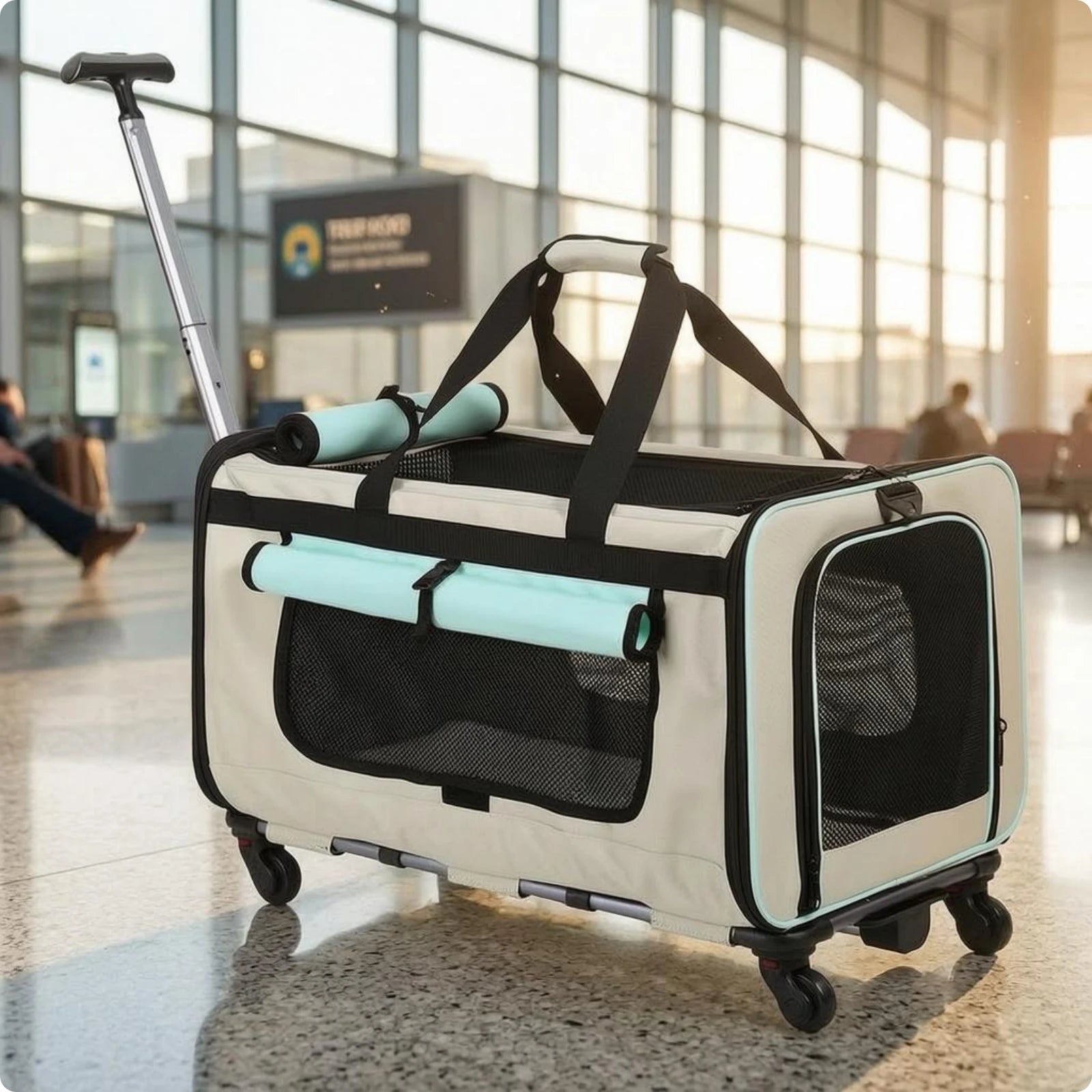 Collapsible Soft-Sided Pet Trolley Carrier with Telescoping Pull Rod