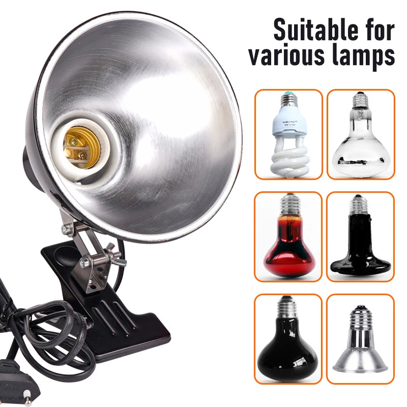 Clip-On Reptile Lamp Holder — Adjustable E27 Basking Fixture