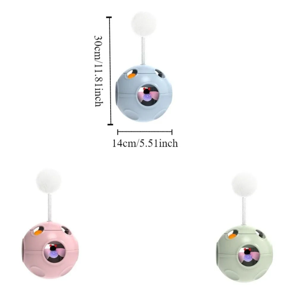 Auto-Rotating Spring Cat Toy with Feather & Bell — Self-Righting Tumbler