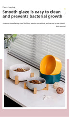 Elevated Ceramic Pet Bowl with Wood Stand