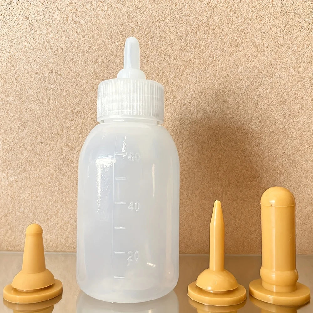 Pet Milk Feeding Bottle Set — 3 Replaceable Nipples for Puppies & Kittens